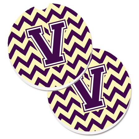 Carolines Treasures Letter V Chevron Purple and Gold  Cup Holder Car Coaster, PK2 CJ1058-VCARC